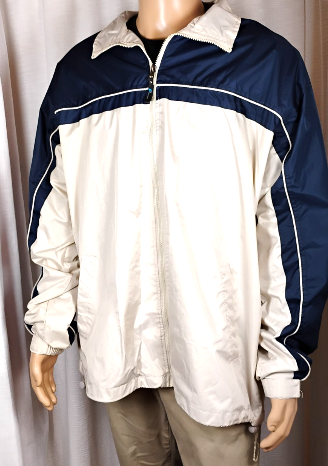 Mens Windbreaker Jacket Colorblock Blue White Full Zip Gorpcore Xxl
